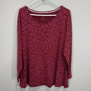 GUDRUN SJODEN Red leaf and berry Long Sleeve  Blouse Top knit organic cotton